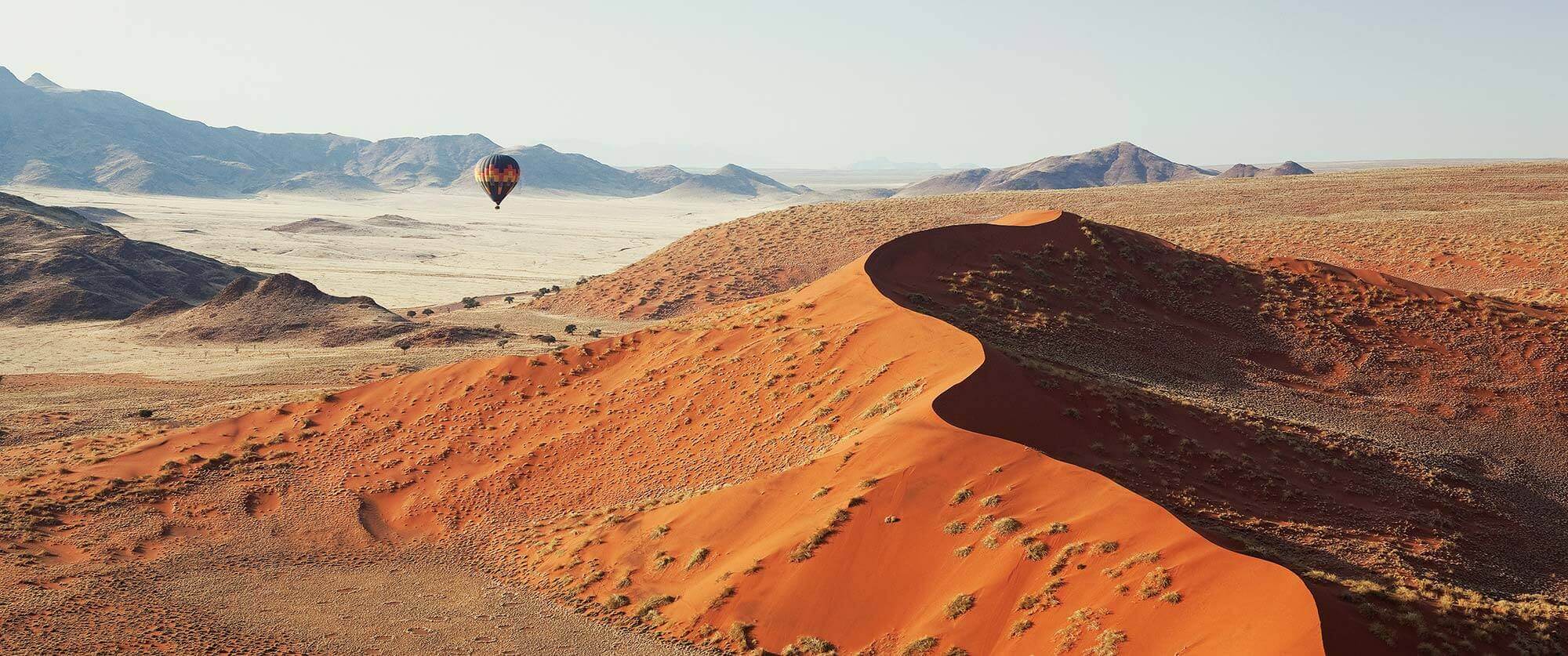 Hot air balloon over the Sossusvlei dunes in Namibia
